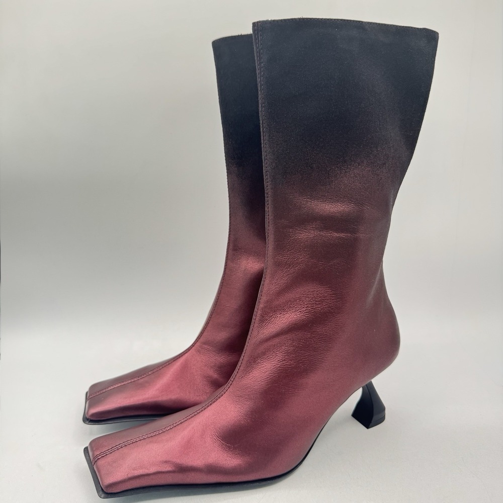 Miista Pearl Boots Women's Size 8.5 EU 39 Red Metallic Leather Black Suede Ombré - Picture 8 of 13